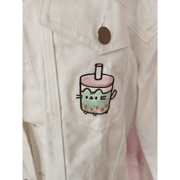 Pusheen Bobasheen White Denim Jacket Spring 2023 Box Exclusive Oversized XS S - Picture 2 of 3